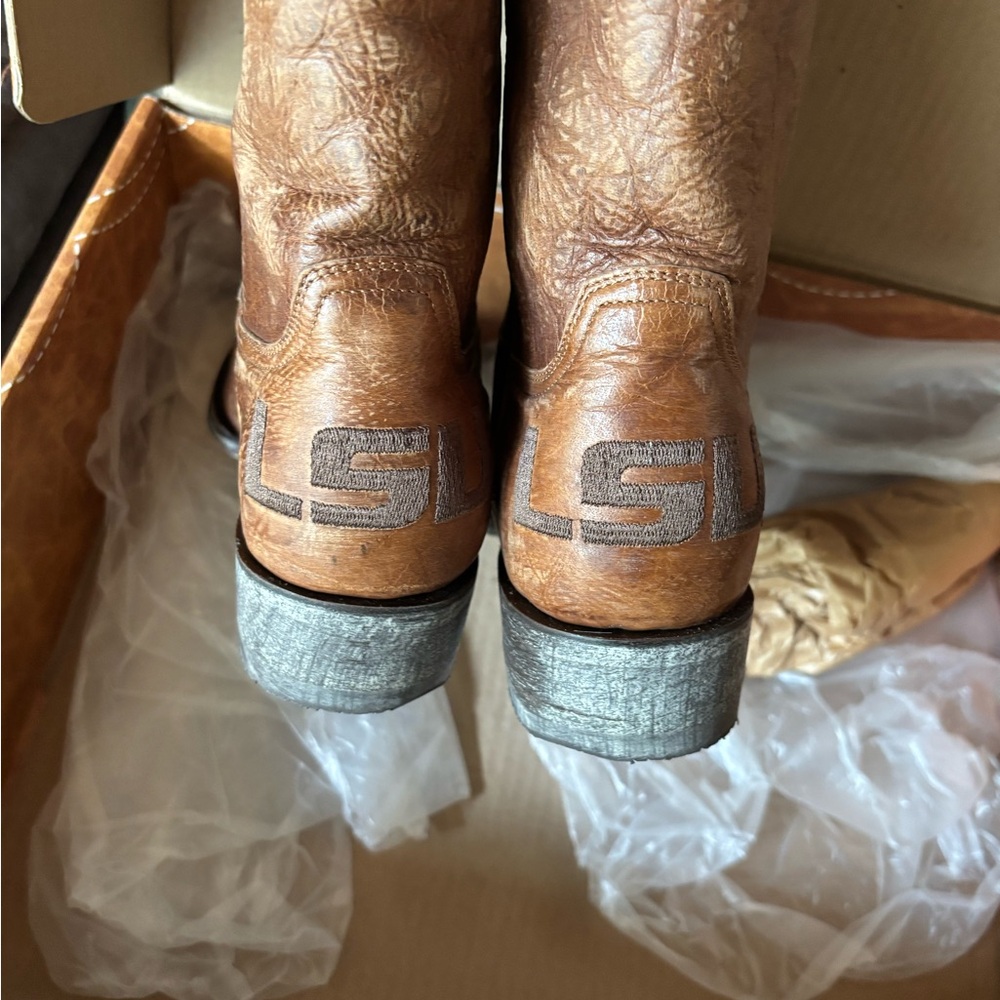 Game day LSU Louisiana State embroidered Brown leather Boots 10D-nib - Picture 5 of 10